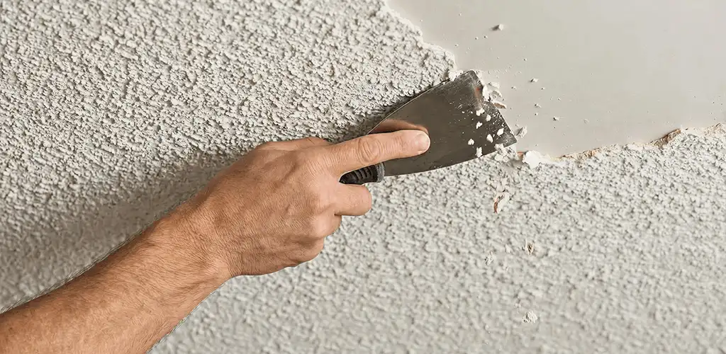 Popcorn ceiling removal scraping off textured ceiling finish in Tacoma, WA