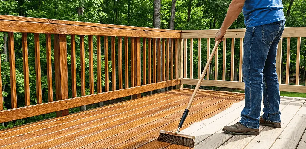 Deck staining and sealing application on a wood deck in Tacoma, WA