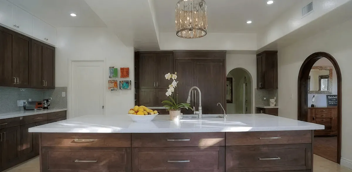 Cabinet refacing project with updated kitchen cabinets and island in Tacoma, WA
