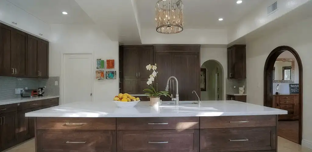 Cabinet refacing project with updated kitchen cabinets and island in Tacoma, WA