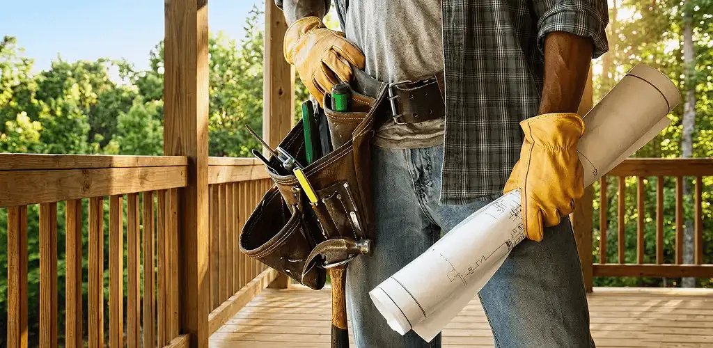 Professional handyman with tool belt ready for home repairs in Tacoma, WA