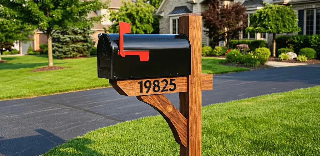 New mailbox installation with post and address number for a home in Tacoma, WA