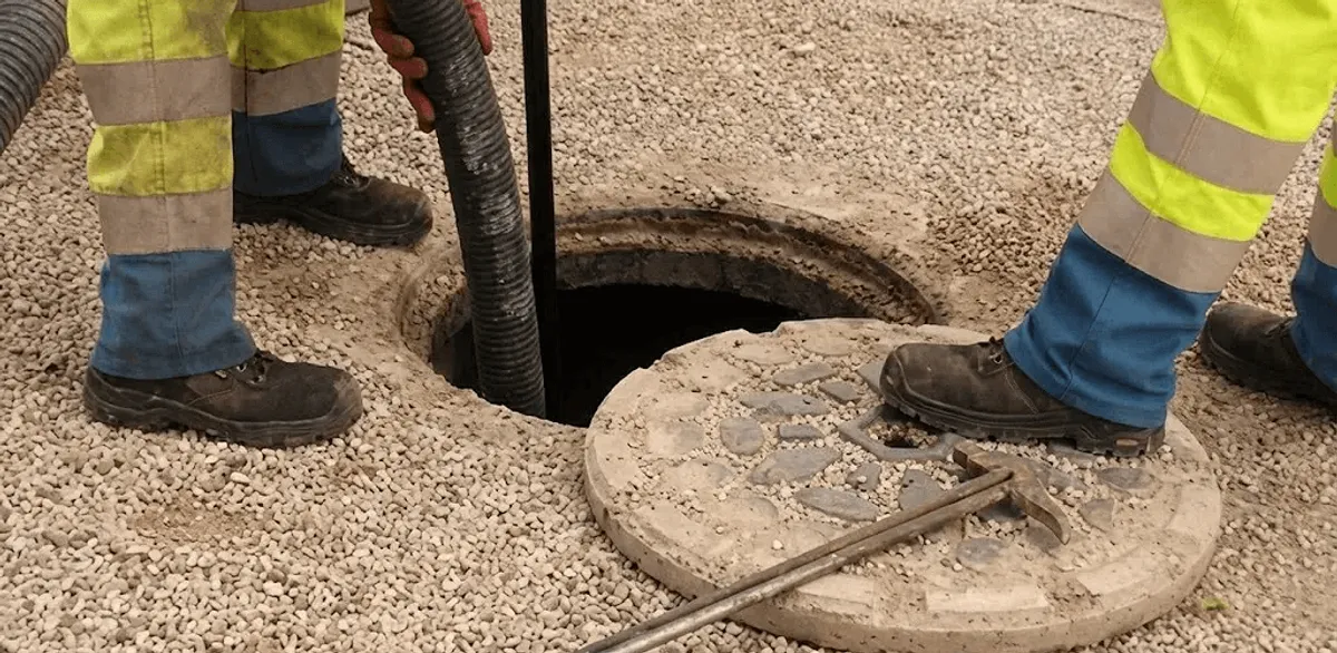 Drain cleaning crew clearing a sewer access point with professional equipment in Tacoma, WA